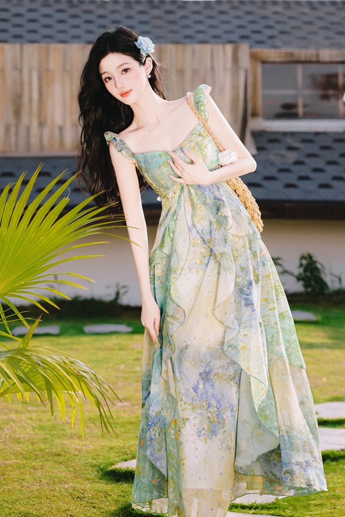 Vacation mermaid cardigan sling dress a set
