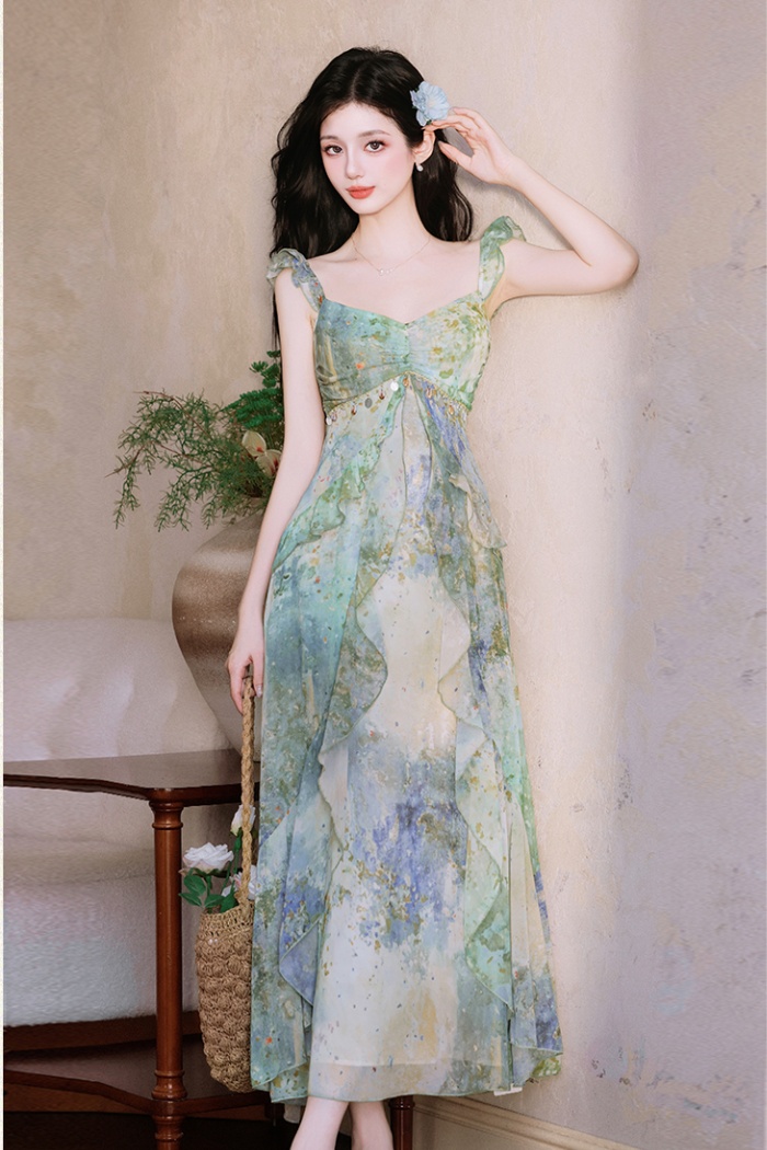 Vacation mermaid cardigan sling dress a set
