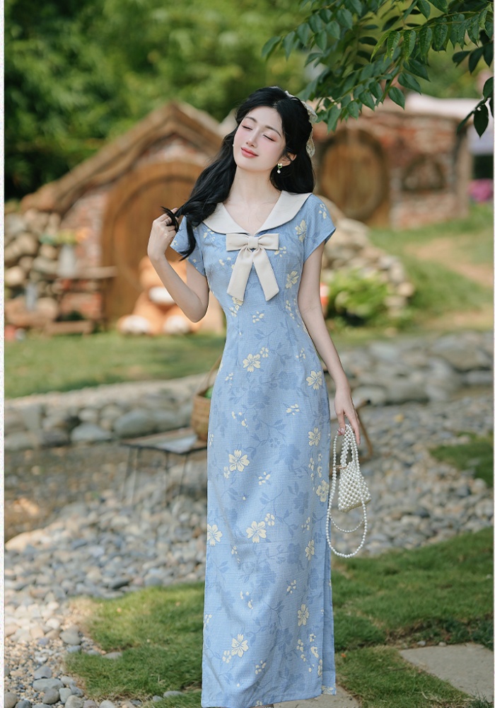 Doll collar refreshing short sleeve dress