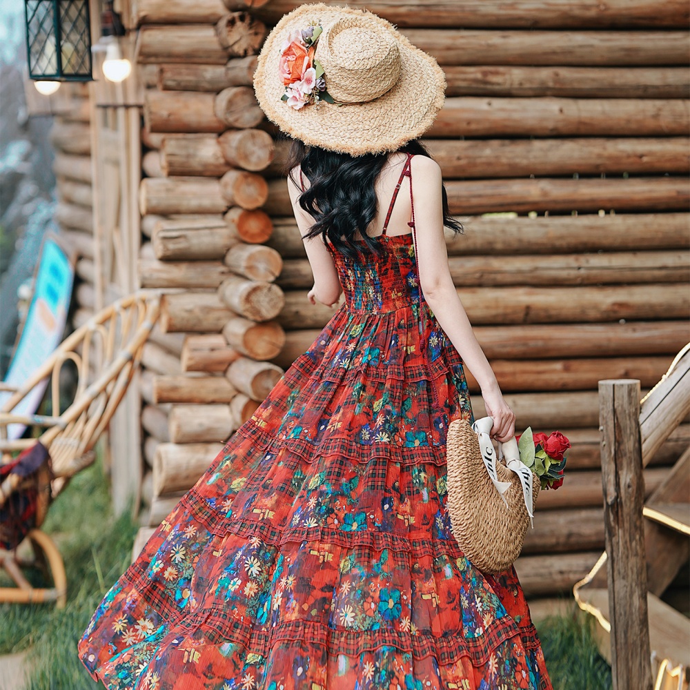 Vacation sling national style with streamer dress