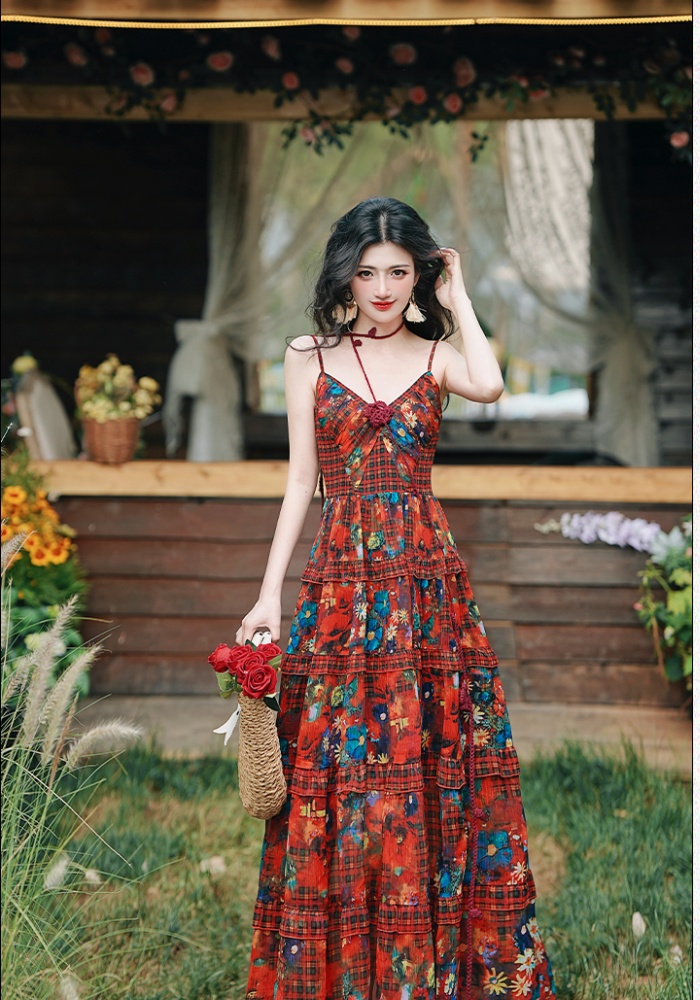 Vacation national style shawl with streamer dress 2pcs set