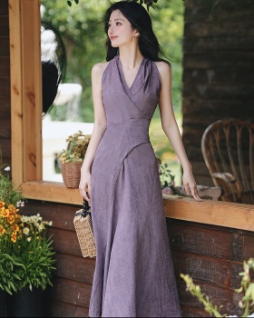 Pinched waist dress sleeveless long dress
