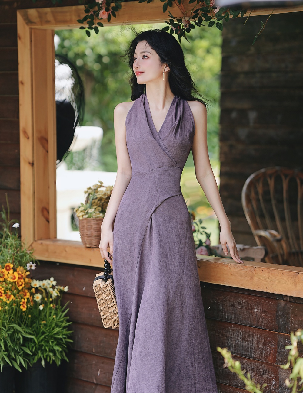 Pinched waist dress sleeveless long dress