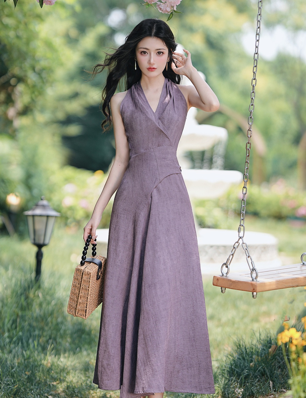 Pinched waist dress sleeveless long dress