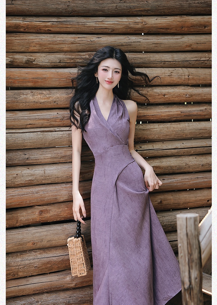 Pinched waist dress sleeveless long dress