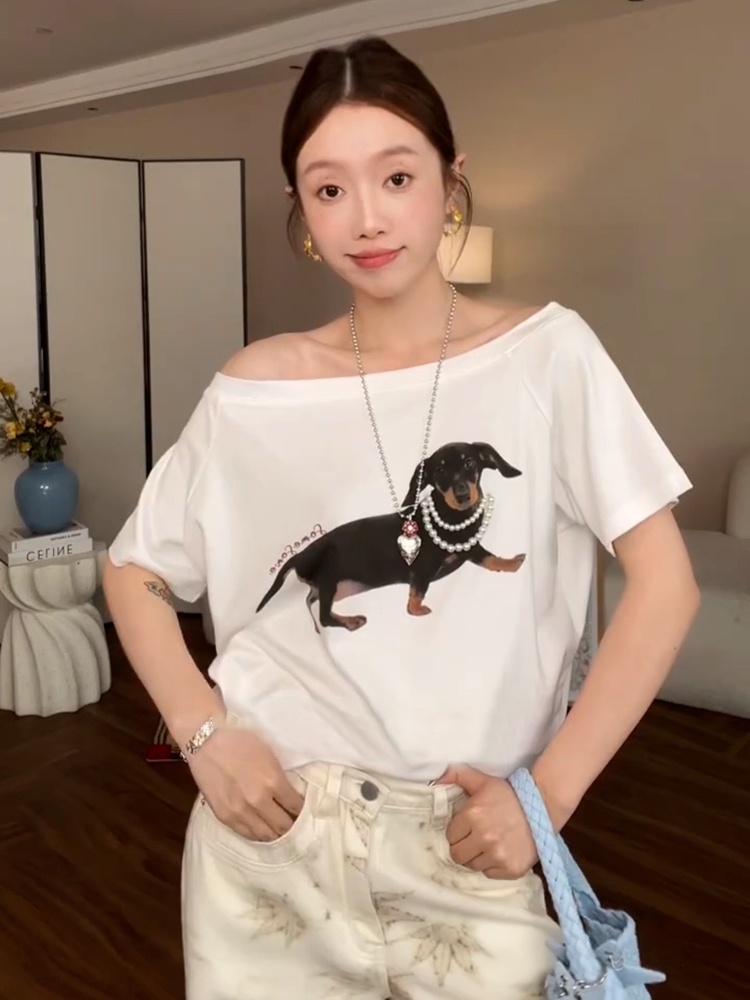 Puppy printing tops American style necklace for women