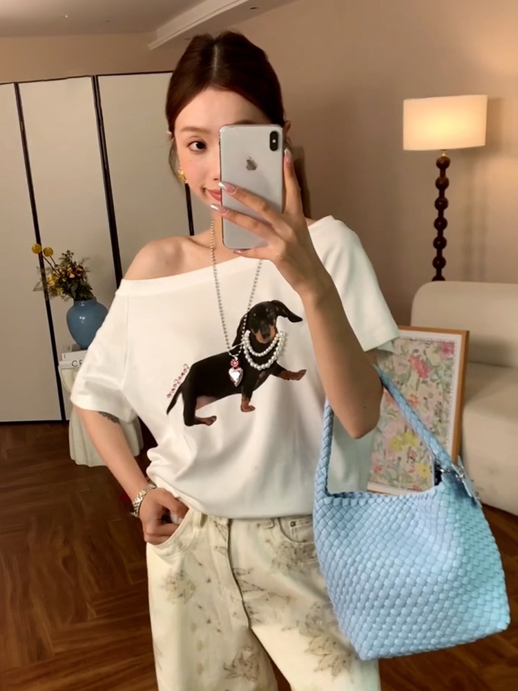 Puppy printing tops American style necklace for women