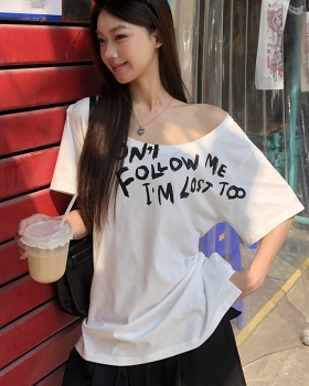 Summer sloping shoulder tops Korean style T-shirt for women