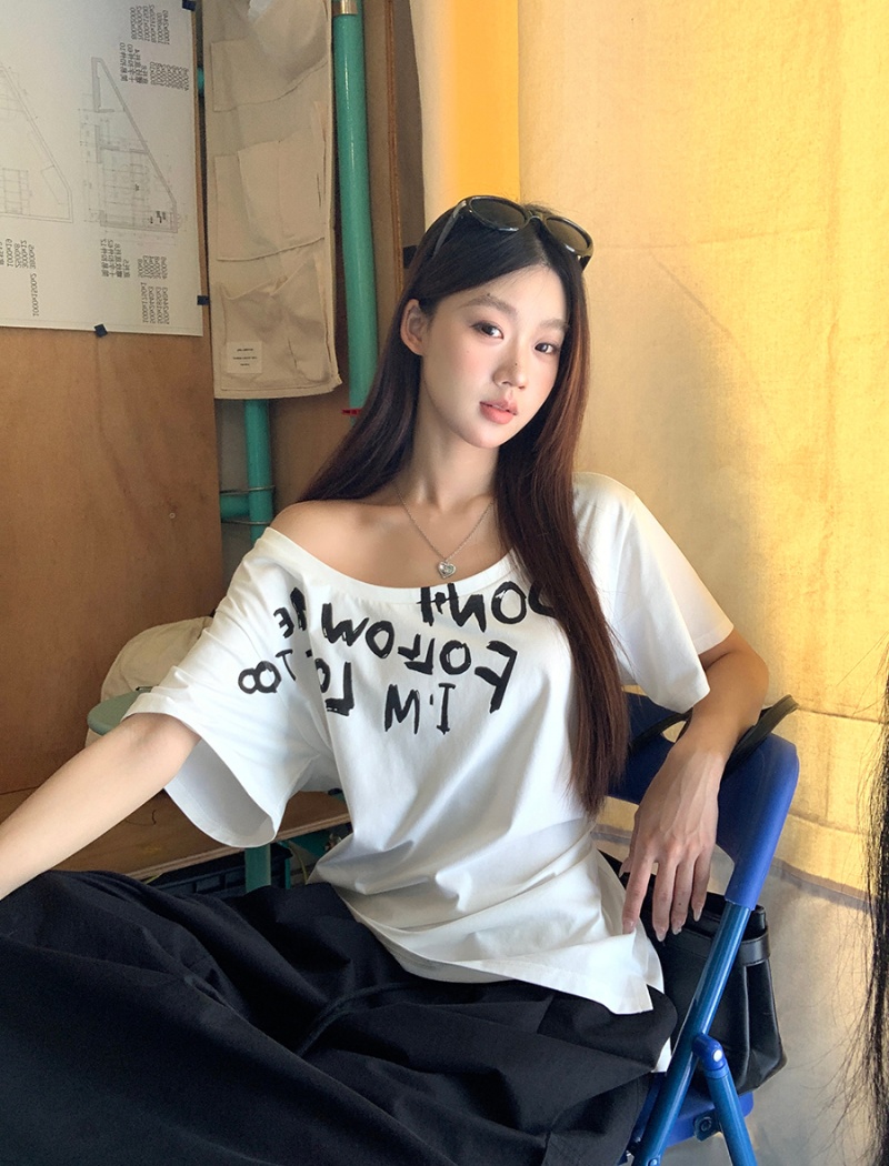 Summer sloping shoulder tops Korean style T-shirt for women