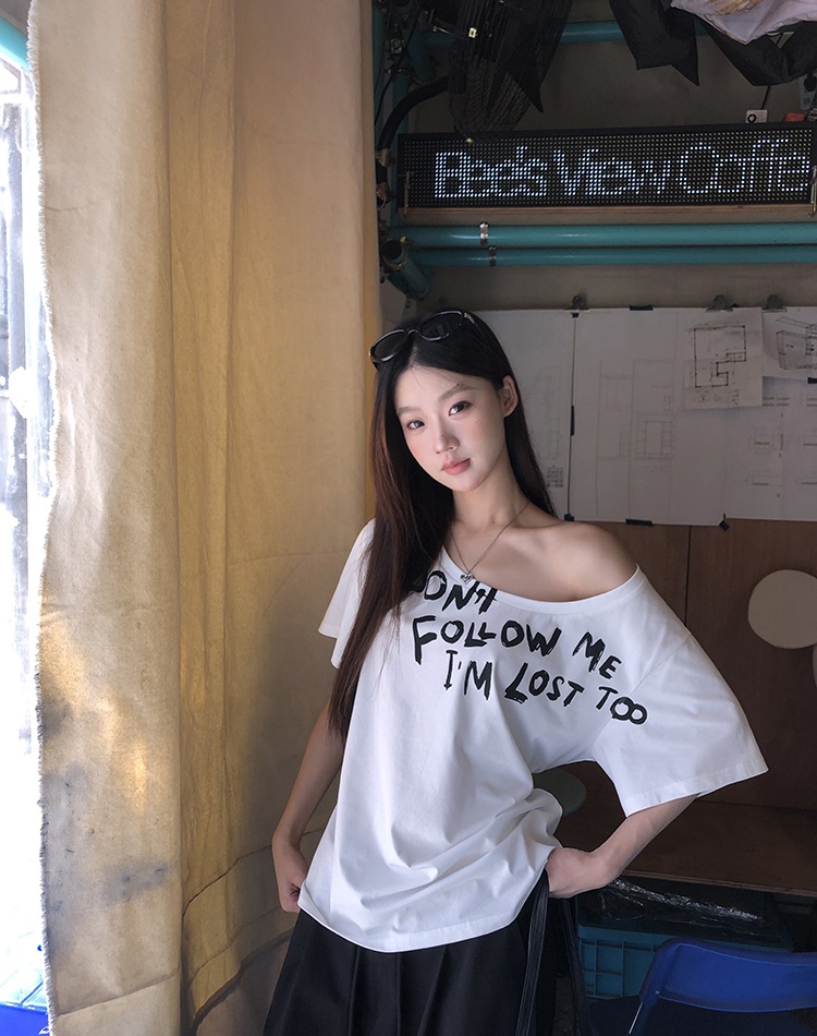 Summer sloping shoulder tops Korean style T-shirt for women