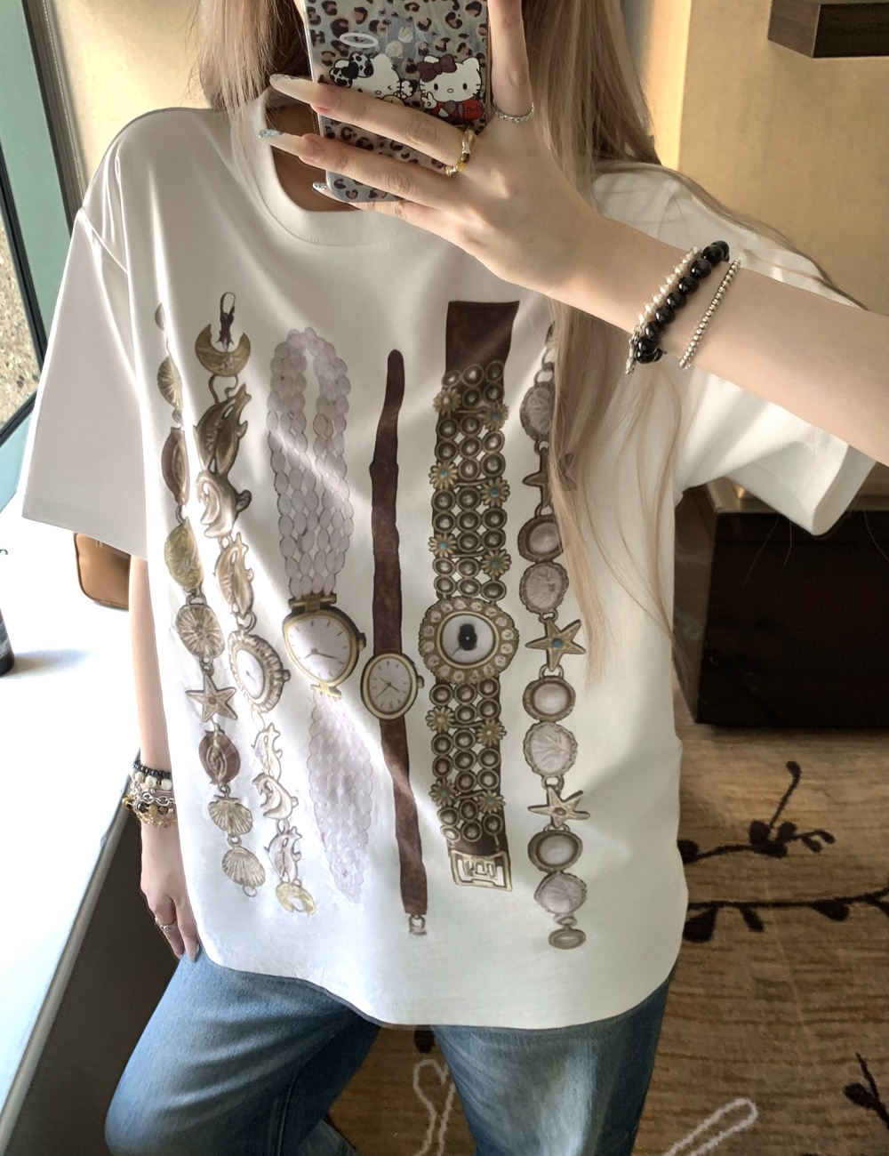 Lazy retro tops loose printing T-shirt for women