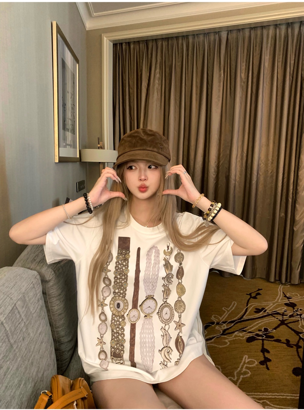 Lazy retro tops loose printing T-shirt for women