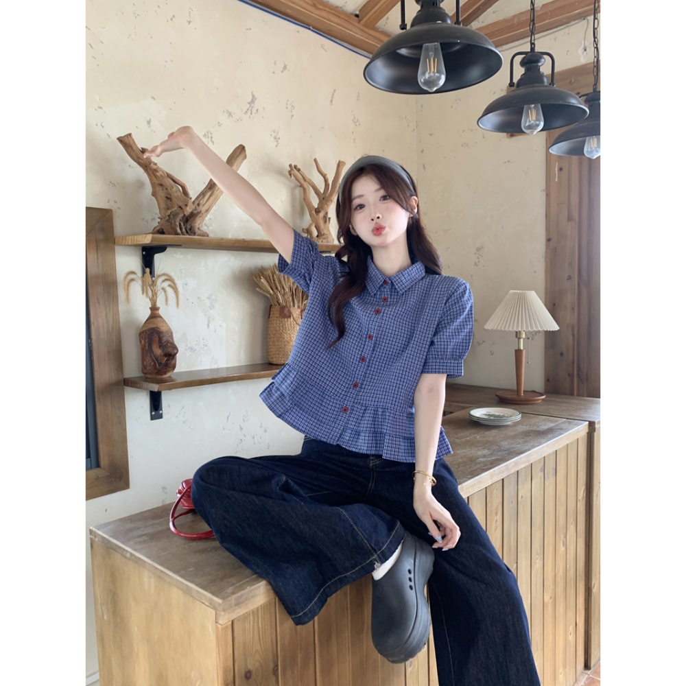 Summer blue tops all-match short shirt for women