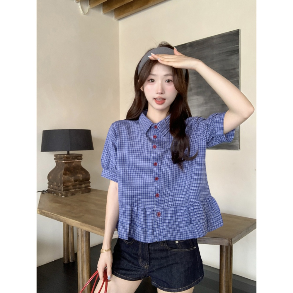 Summer blue tops all-match short shirt for women