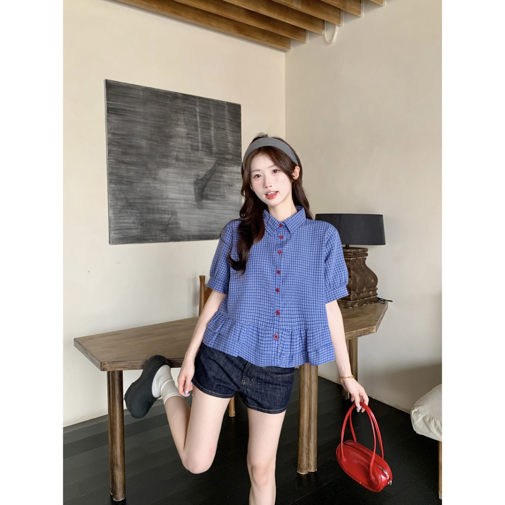 Summer blue tops all-match short shirt for women