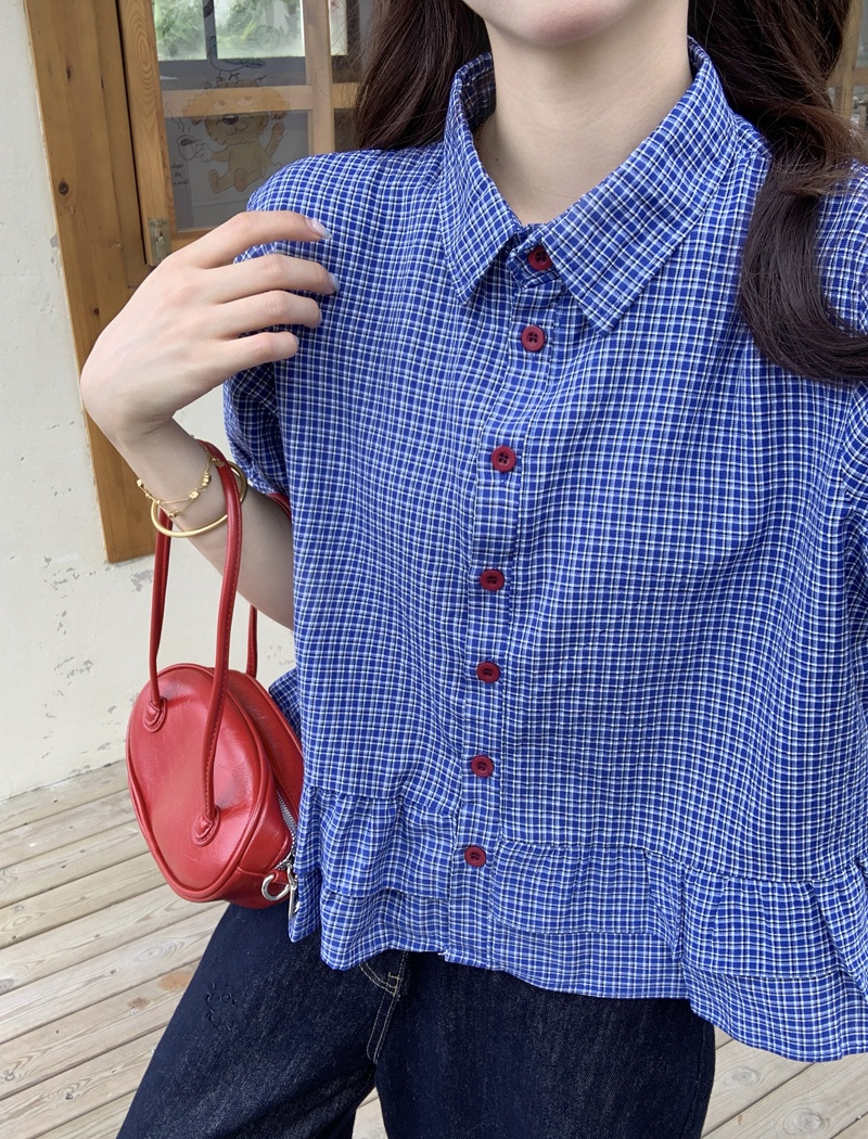 Summer blue tops all-match short shirt for women