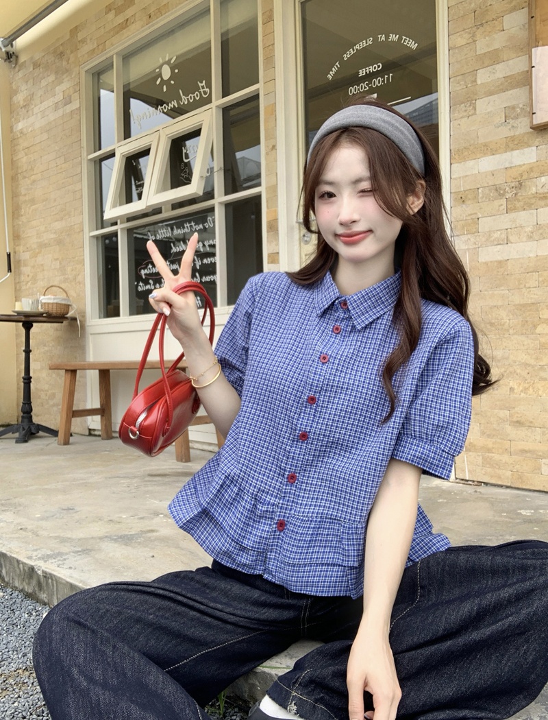 Summer blue tops all-match short shirt for women