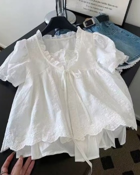 Slim niche shirt jacquard bow tops for women