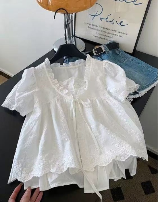 Slim niche shirt jacquard bow tops for women