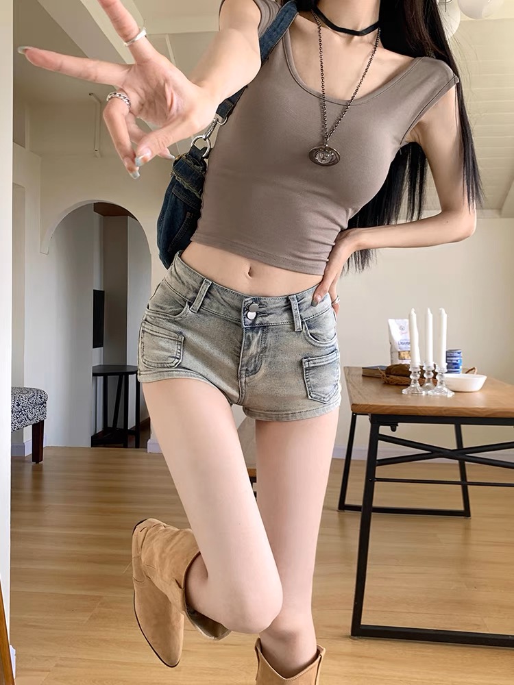 Straight low-waist shorts summer wide leg pants
