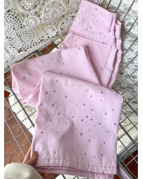 Stars wide leg straight pendant pants pink loose jeans