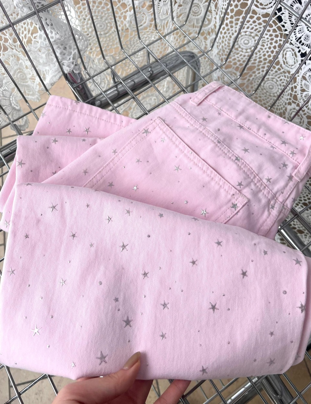 Stars wide leg straight pendant pants pink loose jeans