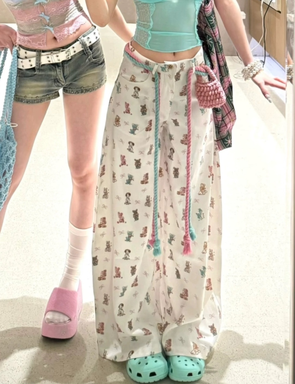 Casual wide leg pants printing long pants for women