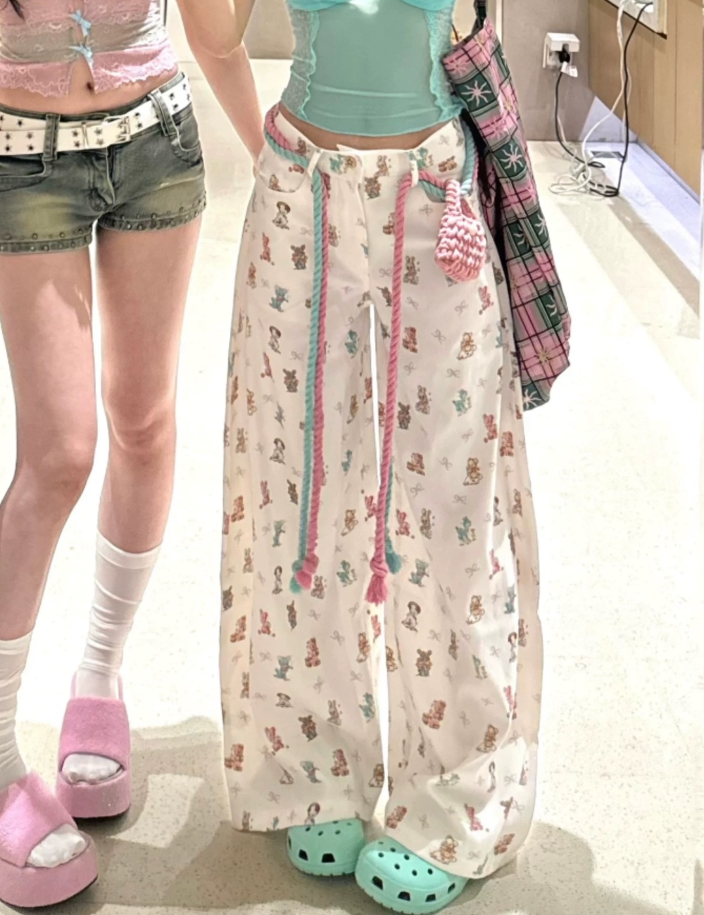Casual wide leg pants printing long pants for women