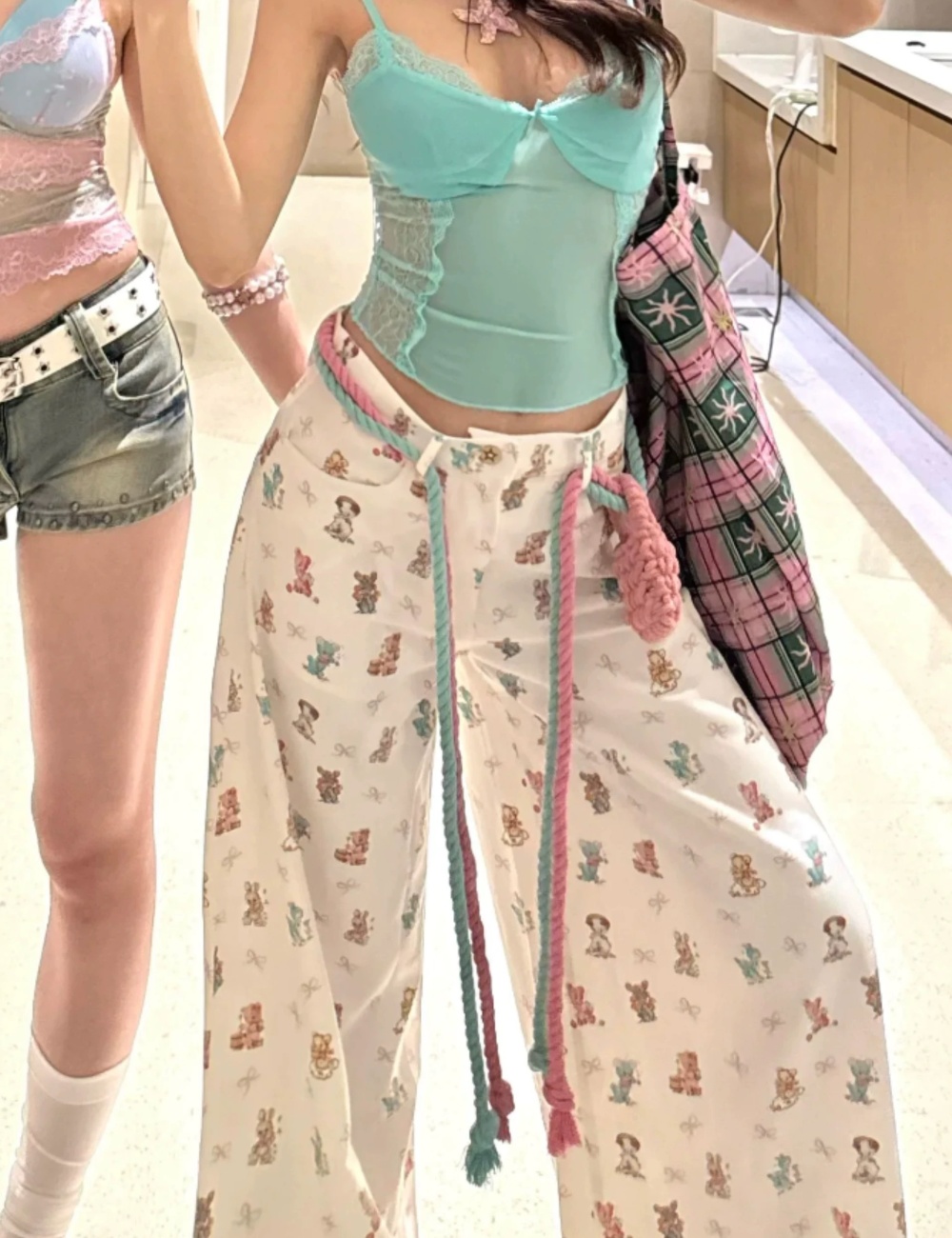 Casual wide leg pants printing long pants for women