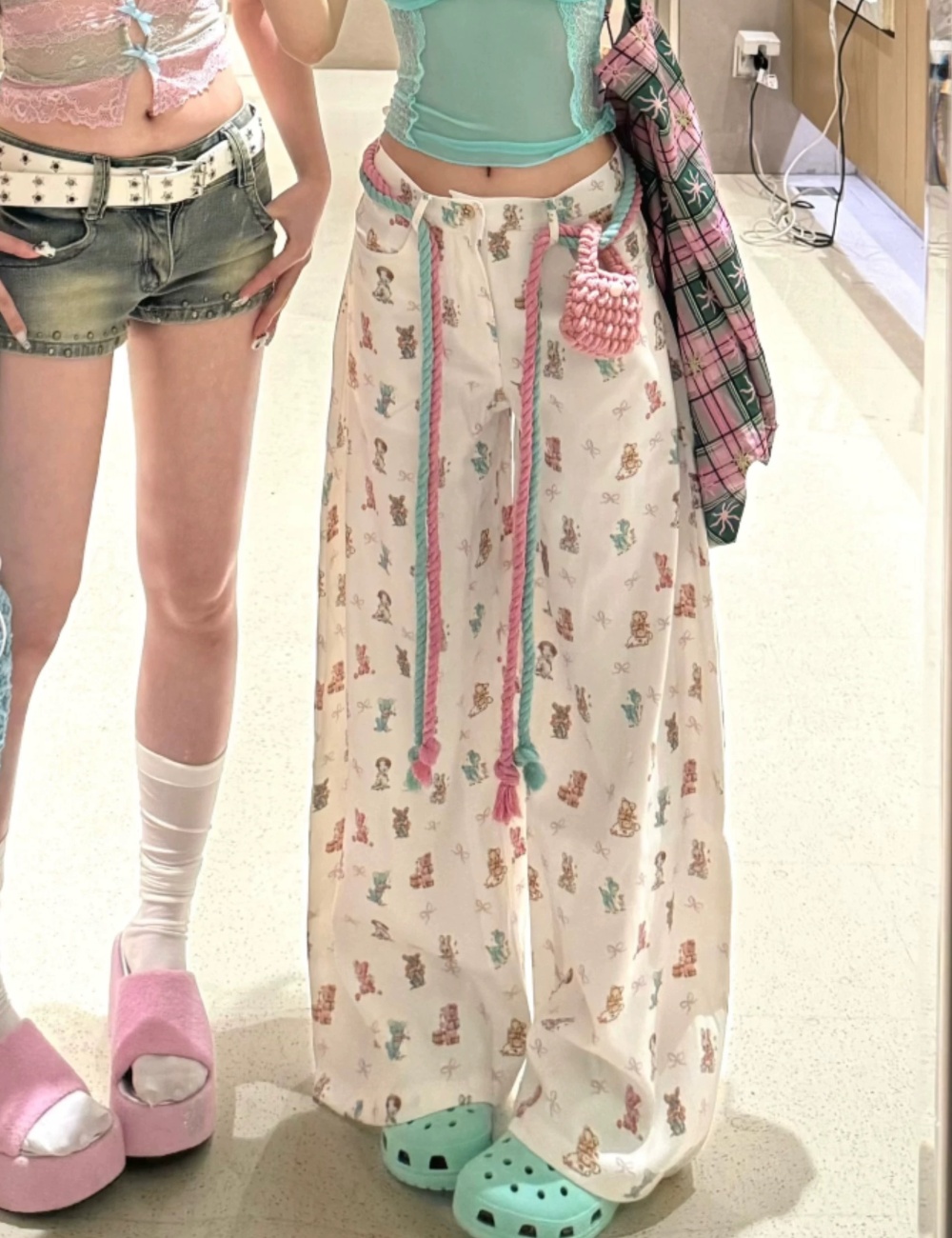 Casual wide leg pants printing long pants for women