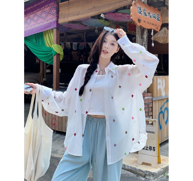 Sunscreen colors loose shirt embroidery summer tops