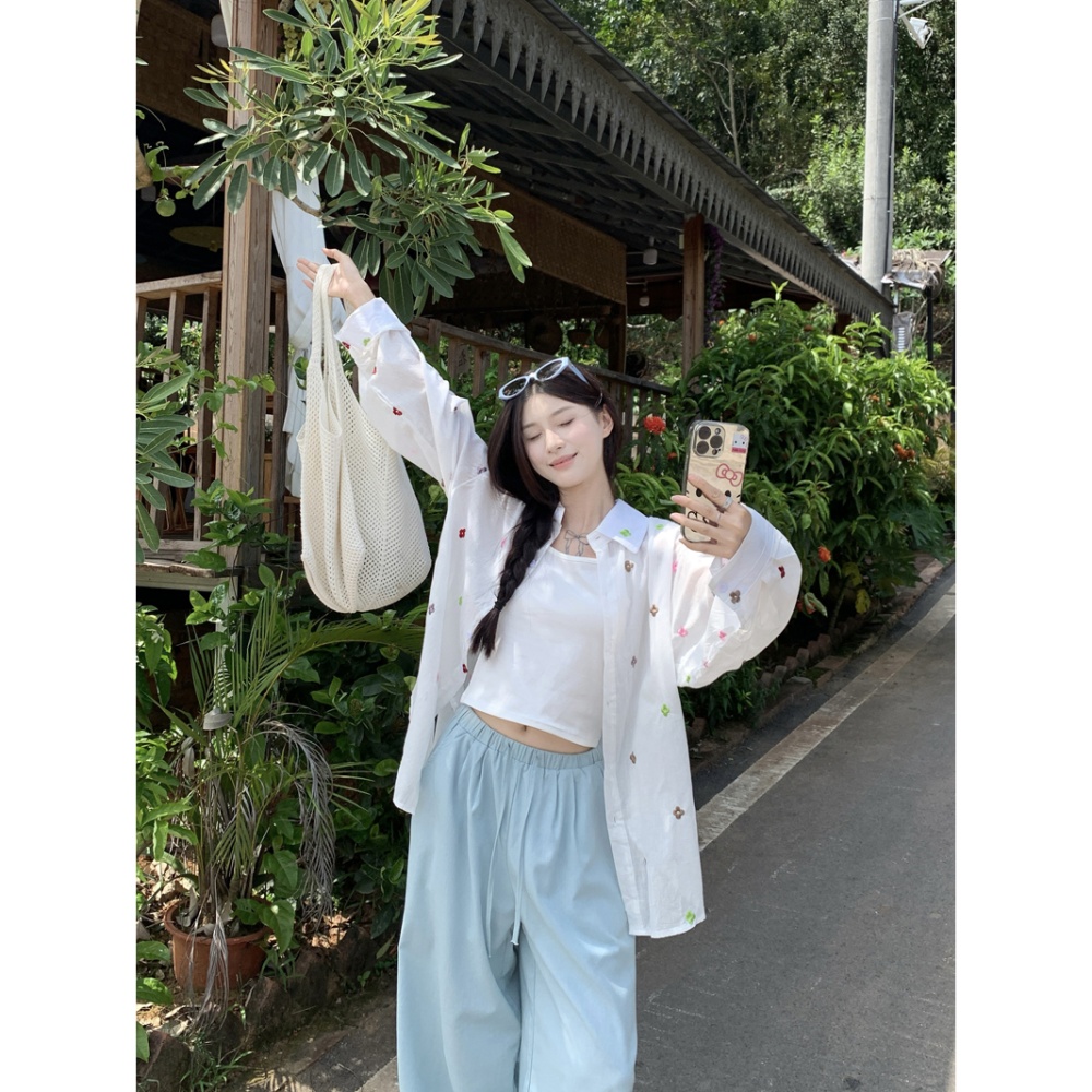 Sunscreen colors loose shirt embroidery summer tops