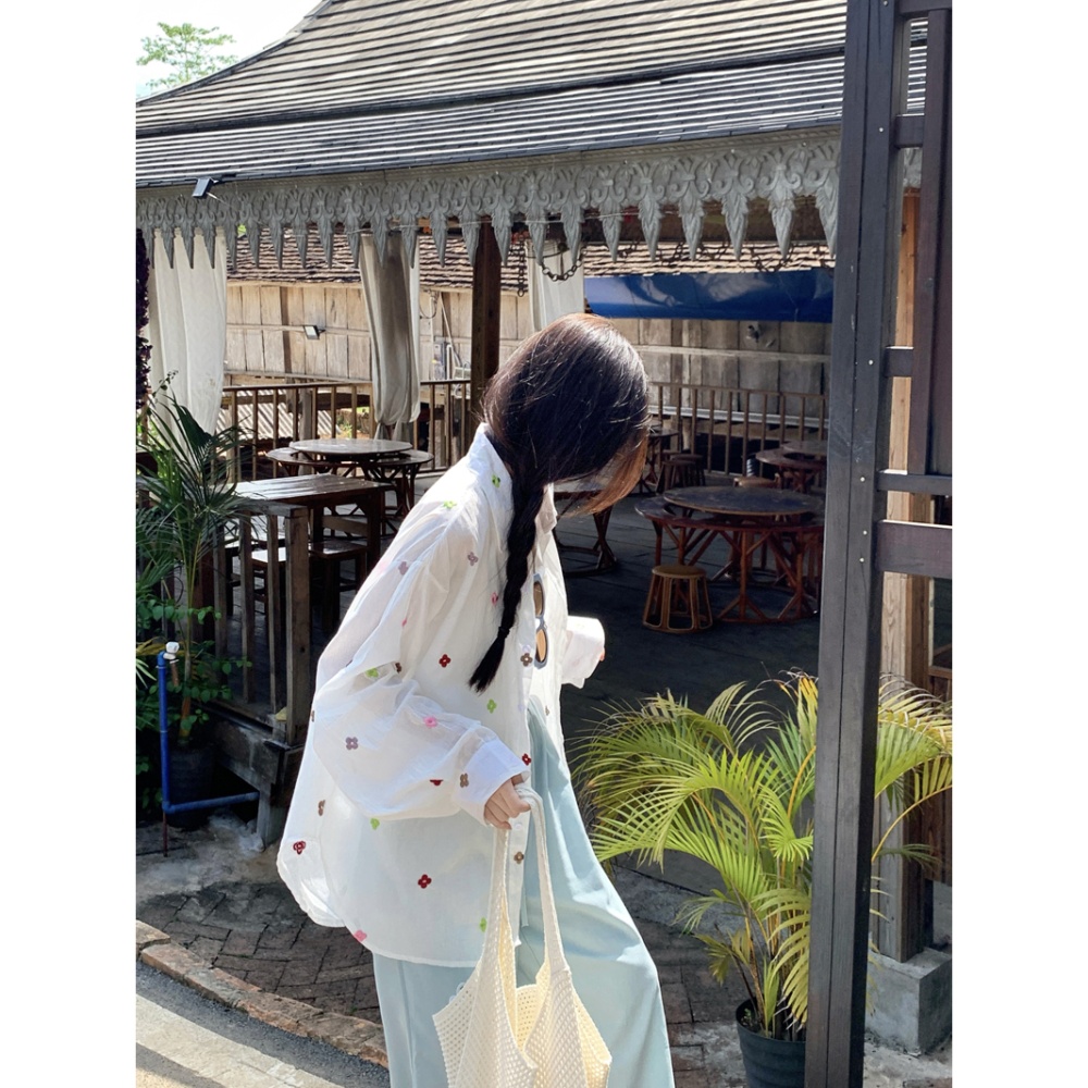 Sunscreen colors loose shirt embroidery summer tops