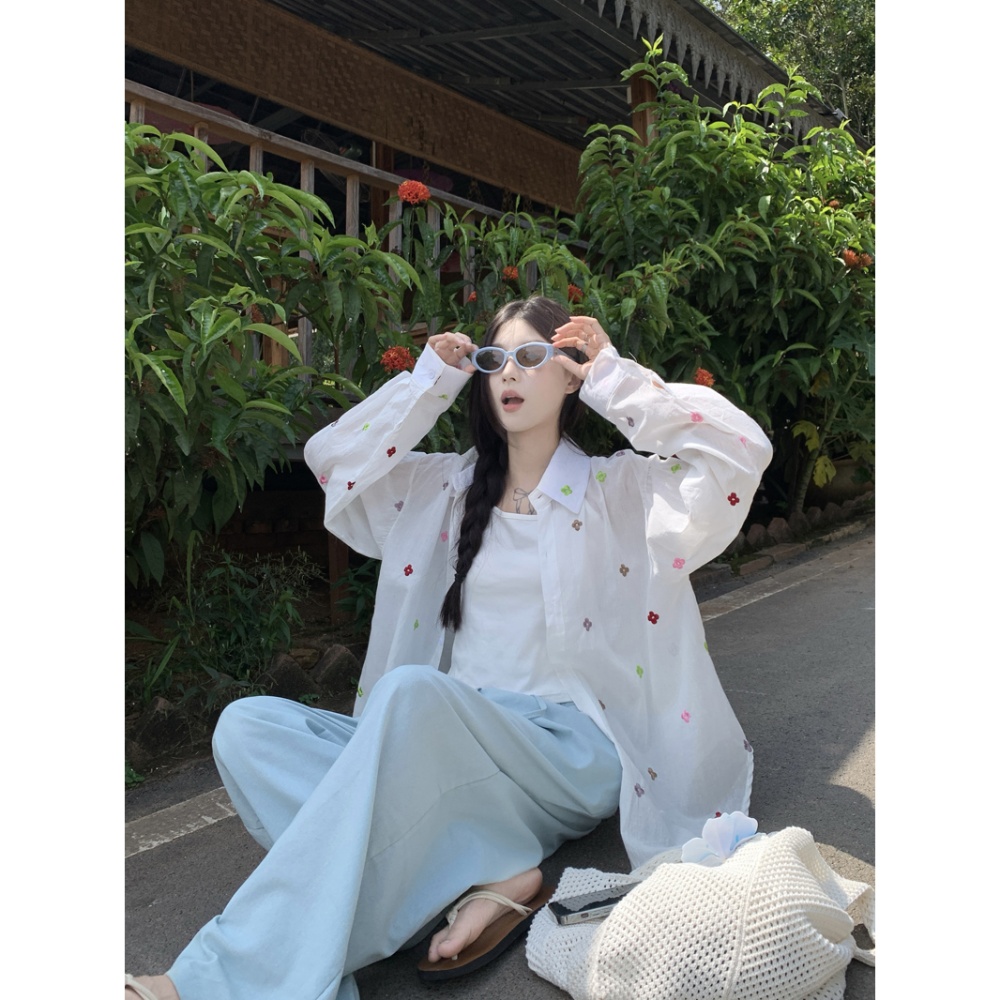 Sunscreen colors loose shirt embroidery summer tops