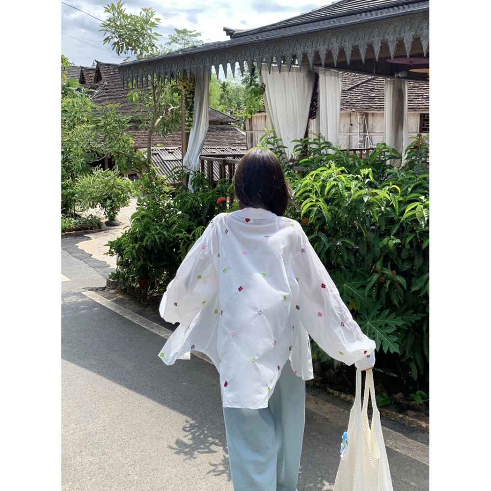 Sunscreen colors loose shirt embroidery summer tops