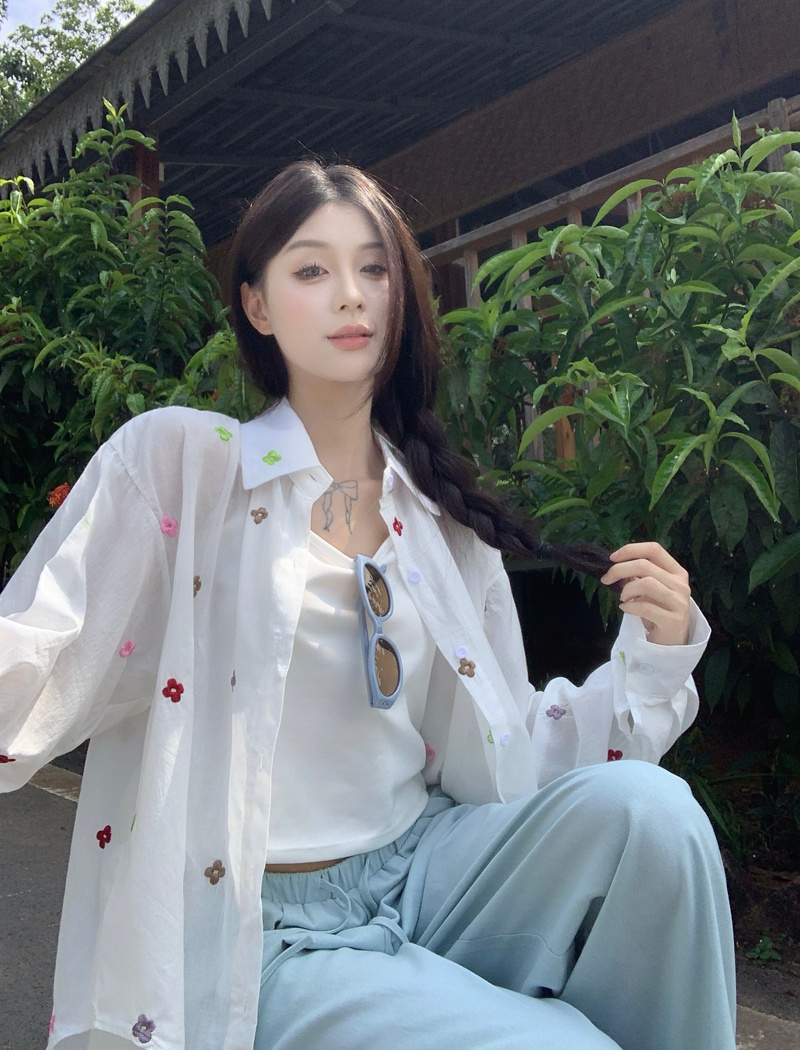 Sunscreen colors loose shirt embroidery summer tops