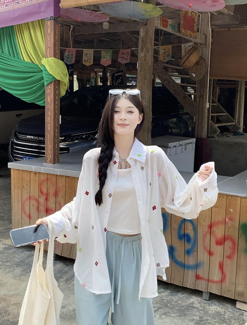 Sunscreen colors loose shirt embroidery summer tops