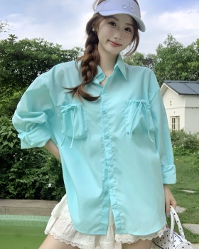 Pocket Korean style bandage coat pure sunscreen shirt