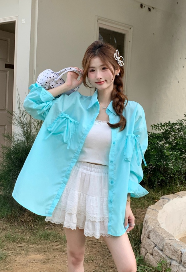 Pocket Korean style bandage coat pure sunscreen shirt