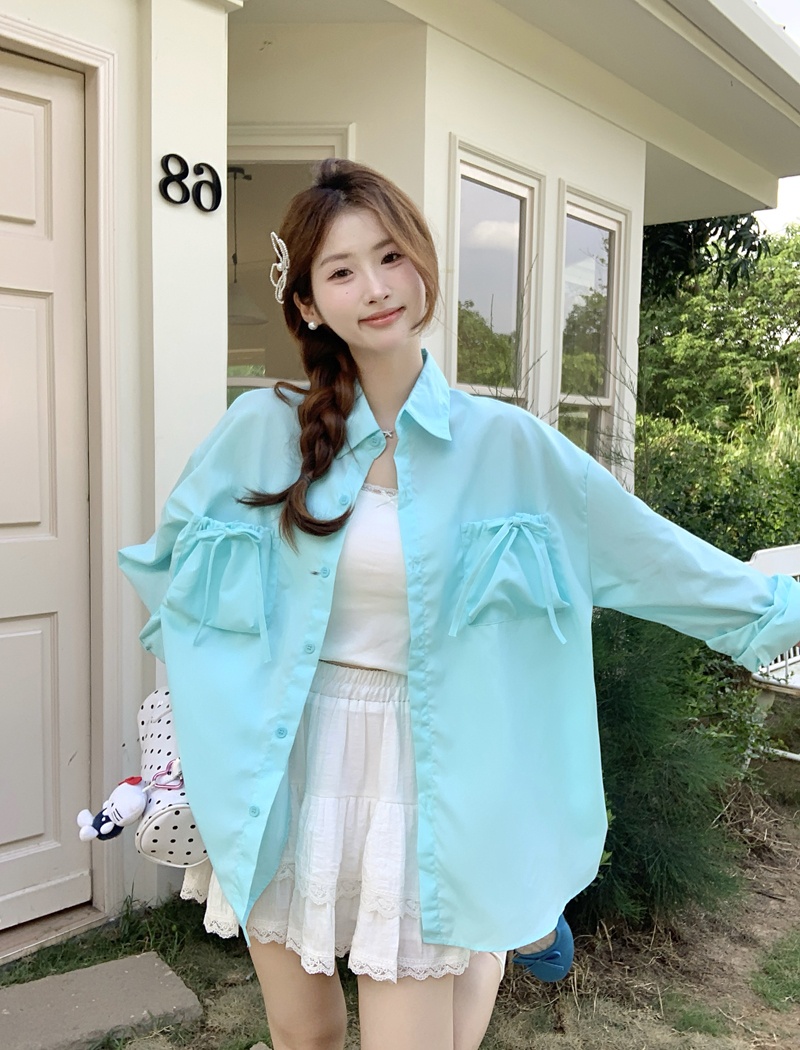 Pocket Korean style bandage coat pure sunscreen shirt