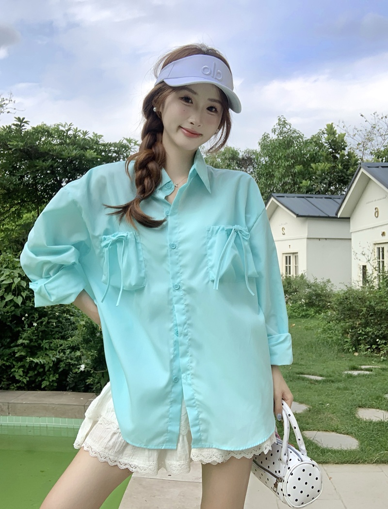 Pocket Korean style bandage coat pure sunscreen shirt