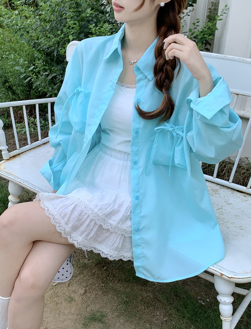 Pocket Korean style bandage coat pure sunscreen shirt