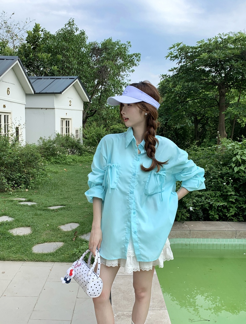 Pocket Korean style bandage coat pure sunscreen shirt