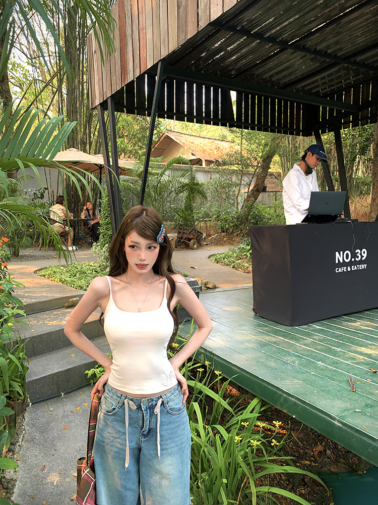 Slim with chest pad sling Korean style tops for women