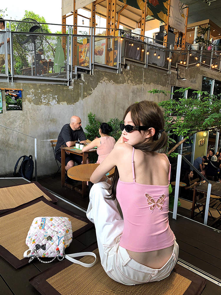 Slim with chest pad sling Korean style tops for women