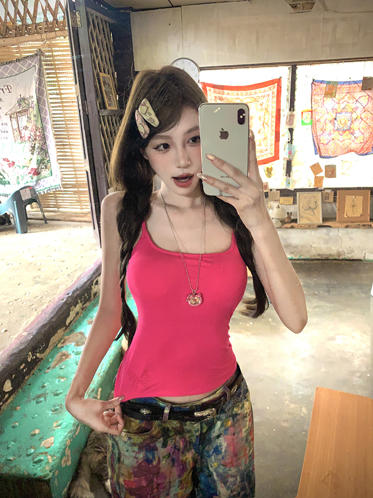 Slim with chest pad sling Korean style tops for women