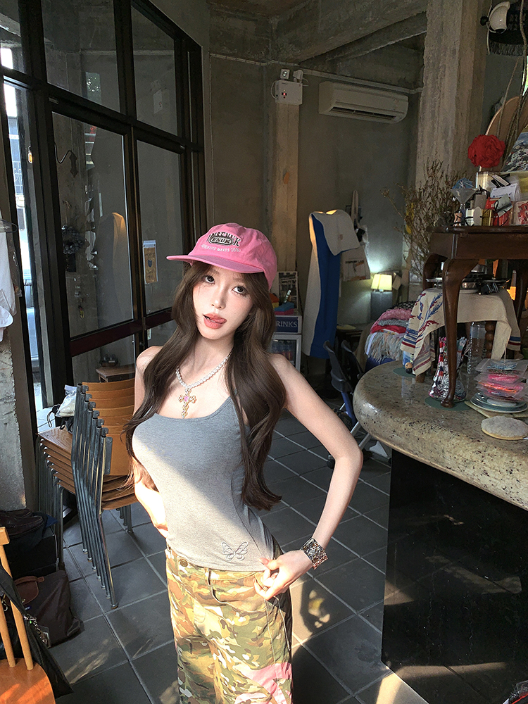 Slim with chest pad sling Korean style tops for women