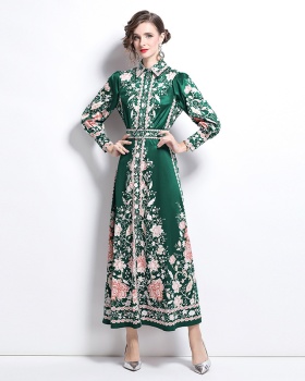 Lapel fashion single-breasted printing European style dress