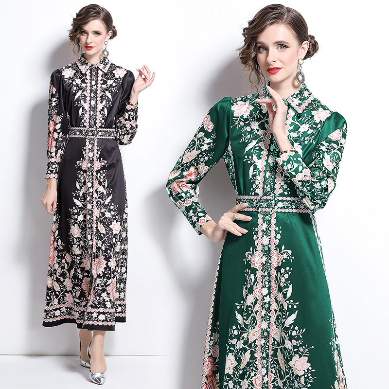 Lapel fashion single-breasted printing European style dress