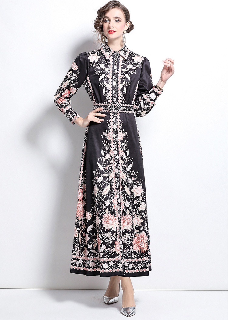 Lapel fashion single-breasted printing European style dress